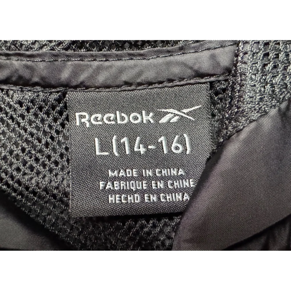 Reebok Youth Black Windbreaker Large 14-16 Full Zip Sporty Athleisure Outerwear
